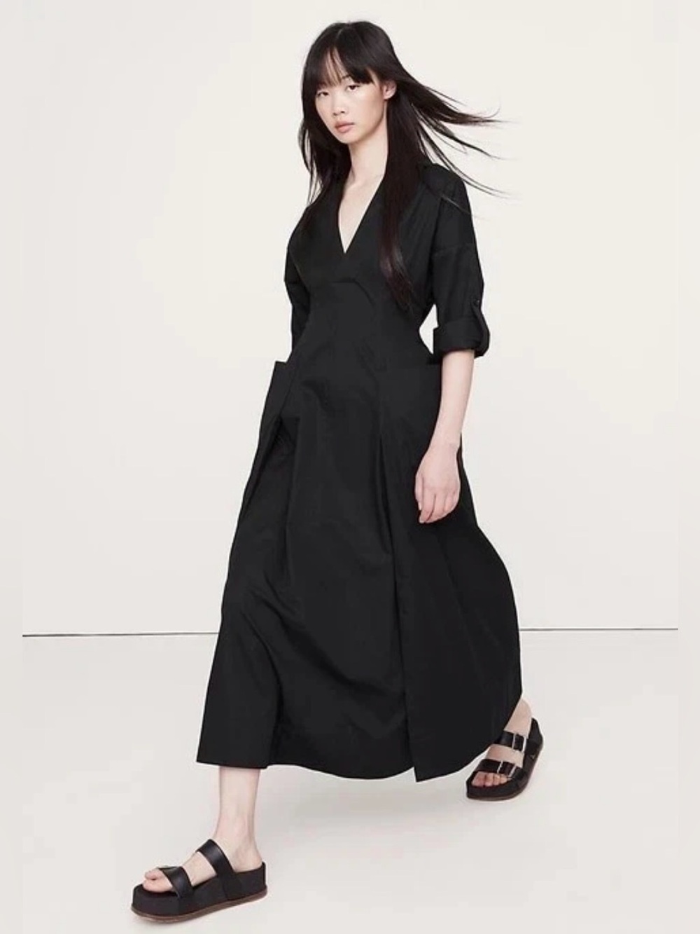 NWT Banana Republic Cotton Twill Maxi Black Dress Sz XL